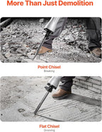 VEVOR Demolition Jack Hammer, MAX 2200W Electric Jackhammer Heavy Duty, 1350 BPM Concrete Breaker 2pcs Chisels Bit Chipping W/Case
