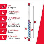 Amana Tool 46295-K CNC Spektra Extreme Tool Life Coated SC 2D and 3D Carving 0.10 Deg Tapered Angle Ball Nose x 1/8 D x 1/16 R x 1-1/2 CH x 1/8 SHK x 3 Inch Long x 3 Flute Router Bit