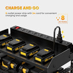 Power Tool Organizer Wall Mount with Charging Station,Tool Storage Rack with 8 Outlet Power Strip,Heavy Duty Metal Battery Utility Rack with 4 Cordless Drill Holder 6.56 Ft Cord for Garage