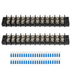 12 Circuits 12 Positions Terminal Block 20-30A 200-450V Dual Row Screw Terminals Strip with 66 PCS Heat Shrink Wire Fork Connectors(Pack of 2pcs)