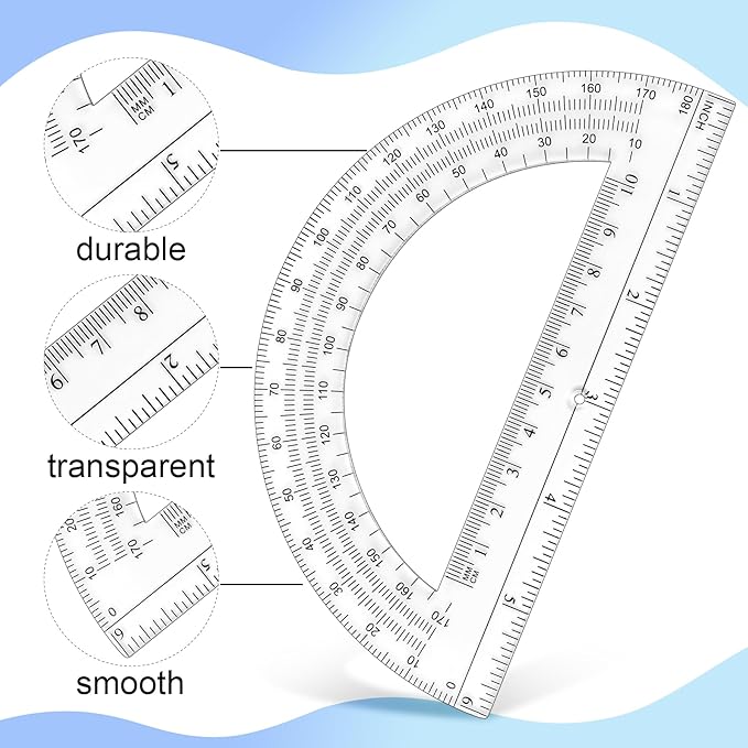 Plastic Protractor Math Protractors 180 Degrees for Geometry Classroom Student School Office Supplies, 6 Inch, Pack of 2 (Red)