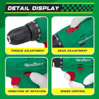 NEWBEAT Cordless Drill Set, 12V Power Drill Driver with Battery and Charger, 3/8" Keyless Chuck, 2 Variable Speed, 18+1 Torque Setting, Cordless Drill Driver Kit for Home and DIY Project