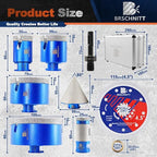 Diamond Core Drill Bit Set - BRSCHNITT Tile Hole Saw Kit 1-3/8"2" 3" 4" & 1" Finger Bit & 2" Chamfer Bit for Porcelain Tile Ceramic Marble Granite Diamond Blade