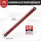 Magnetic Socket Organizer, 1-Piece Heavty Duty Aluminum Socket Holder, Socket Rail for Tool Box, Premium Quality 360° Swivel Socket Rack with 14 Clips for 3/8-Inch(Red)