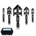 Countersink Drill Bit Set 5-Piece, M2 HSS, 82 Degree, 5 Flute, ¼” Quick Change Hex Shank, 1/4” 3/8” 1/2” 5/8” 3/4” Sharp and Durable Countersink Bits for Metal Wood and Plastic, with Storage Case