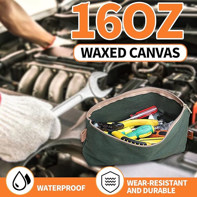 Canvas Zipper Pouch, 3 Pack Small Tool Pouch Organizer, Heavy Duty 16OZ Waxed Canvas Mini Zipper Bag Pouch, 5.7/6.7/12.3 Inch Tool Multipurpose Water Resistant Storage Pouches