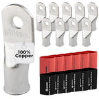 SELTERM 10pcs - 3/0 Awg - 5/16" Stud - Battery Lugs - Ring Terminal Connectors with 12pcs 3:1 Black & Red Heat Shrink Tubing with Adhesive | Heavy Duty Battery Cable Ends - Tinned Copper Wire Lugs Kit