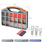 180Pcs AWG2 4 6 8 10 12 Thickened Tinned Copper Electric Wire Lugs，Heavy Duty Battery Cable Lug Ends Ring Terminal Connectors，240Pcs 3:1 Heat Shrink Tubing Assortment Kit (420Pcs)