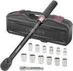 14Pcs 1/2-Inch Drive Click Torque Wrench Set 10-170 ft.lb/13.6-230.5 Nm, Dual-Direction Adjustable 72-Tooth Torque Wrench for Moto and Car Maintenance