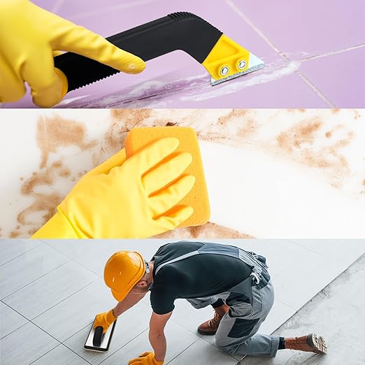 Blulu 11 Pcs Grout Float Sets Include 9.5 x 4 Inch Molded Rubber Grout Float, 6 Sponge, Angled Tile Saw with 3 Blades Replacement, Removal Tool for Masonry Stucco Drywall Concrete(Yellow)