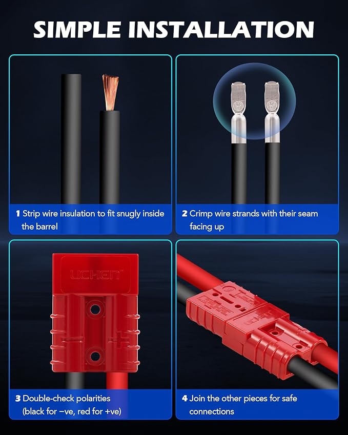 Orion Motor Tech Wire Connector 4 Pack, 50A Wire Harness Plug Kit for 6-12 Gauge Cables, 12V-36V Battery Quick Connect Disconnect Set for Car Bike ATV Winches Lifts Motors More, Set of 4, Red