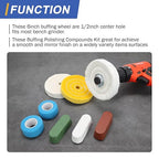 SCOTTCHEN 4inch Buffing Polishing Wheel with 1/4" Shank for Drill, 1/2" Arbor Hole,Soft/Fine/Medium -3pcs,with Buffing Polishing Cutting Compounds 7.4 Oz.Kit,with 2 Pack Non-Woven Bandage