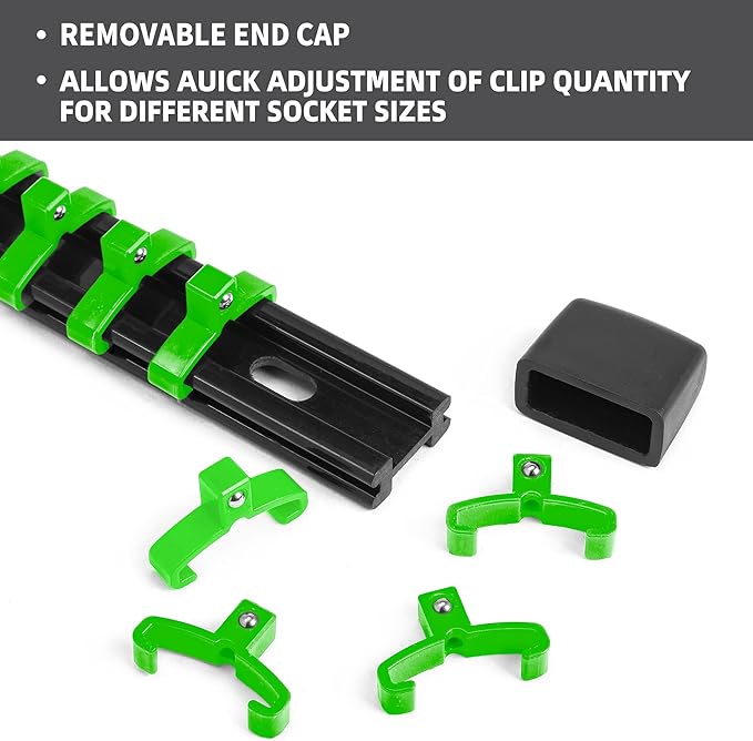 Socket Organizer Drive ABS Tools - Green Socket Holder, Premium Quality 12 Pieces Socket Holders Kit 1/4-Inch x 64 Clips, 3/8-Inch x 60 Clips, 1/2-Inch x 48 Clips（12PC,Green