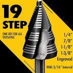 Four Spiral Flute Cobalt Step Drill Bit, 1/4" - 1-3/8" M35 TiAlN Coating Impact Ready Unibit Step Drill Bit, Tri-Flat Shank Shank Step Bit for Metal, Stainless Steel, Aluminum, Plastic