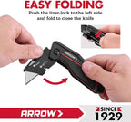 ARROW Folding Utility Knife, Quick-Change Box Cutter with Belt Clip, Liner Lock, Heavy Duty Aluminum Razor Knife with Comfortable Handle, 10 Extra SK2 Blades Included
