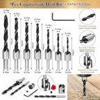 LAMPTOP 26-Pack Woodworking Tools and Accessories Including Countersink Drill Bits, 3-Pointed Countersink Drill Bit with L-Wrench, Wood Plug Cutter, Step Drill Bit, and Automatic Center Punch
