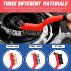Glarks 10Pcs Wire Scratch Brush Set, Including 5Pcs Wire Wheel Cup Brushes, 3Pcs Brass/Nylon/Stainless Steel Brushes with Wood Handle Curved Grip, 2Pcs Stainless and Carbon Steel Wire Brush