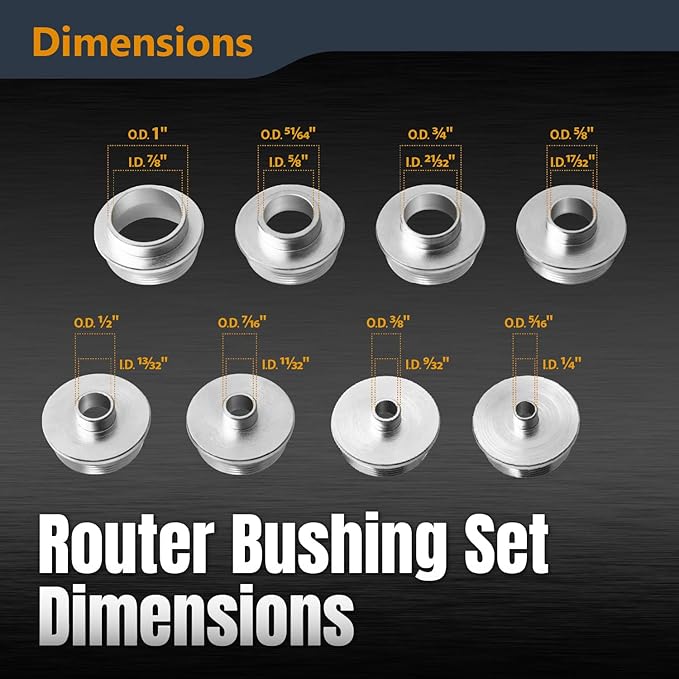 POWERTEC 72092 Solid Router Template Bushing Guides and Centering Pin with Cone, 5/16 to 1 Inch Bushings Fits All Porter Cable Style Router Sub Bases. Perfect for Precision Woodworking