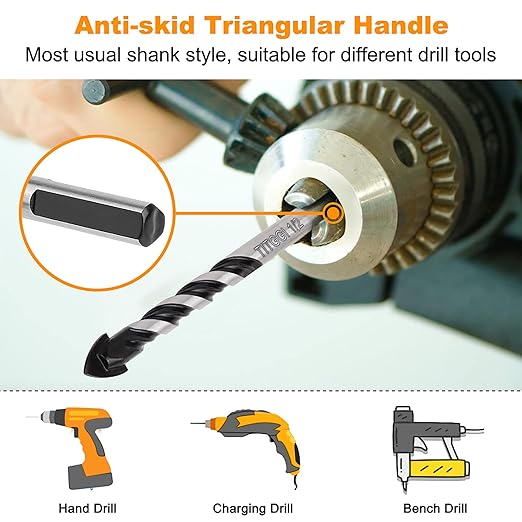 10PCS Masonry Drill Bit Set & Concrete Drill Bit Set, Extension Professional Carbide Drill Bit Set for Glass/Brick/Plastic/Cement/Wood/Tile/Etc, 1/8"-1/2" by TITGG