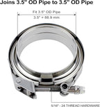 3.5 inch V Band Clamp - 2 sets of Quick Release Vband Clamps with Male Female Flanges Stainless Steel for exhaust system, turbocharger, downpipe and mufflers (3.5" - 2 Pack)