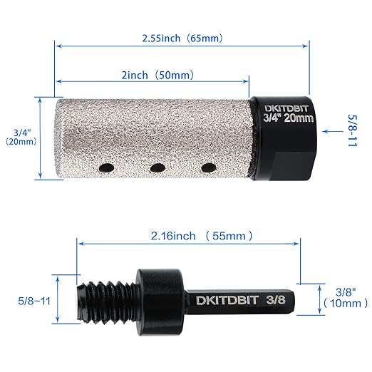 Diamond Coated Finger Bit, 3/4" Tile Milling Bit to Enlarge Grind Polish Shape Holes on Porcelain Ceramic Marble Granite Tile Countertop, with 5/8-11 Thread to 3/8" Hex Shank Adapter, Diameter 20mm