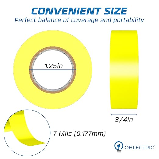 OHLECTRIC Professional Grade Vinyl Electrical Tape (1 Pack) Yellow - 7 Mil Thick Flame-Retardant, Heat & Weather Resistant 3/4 Inch x 60 Feet | Ideal for Contractors & Electricians
