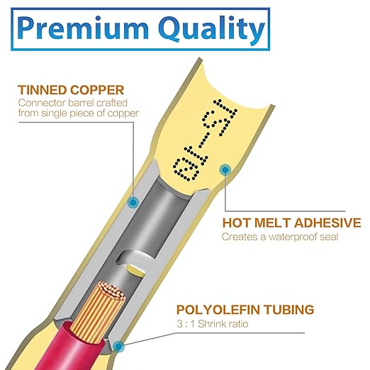 Heat Shrink Butt Connectors - Oiojuct Waterproof Wire Crimps for Marine and Automotive Wiring (80Pcs)