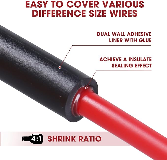 Heat Shrink Tubing 4:1 Dual Wall Adhesive Liner Wires Cable Wraps Connection Protection (Black, 1/2"-18ft)