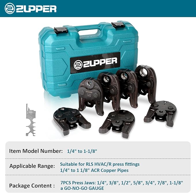 7PCS Press Jaws Kit 1/4" to 1 1/8" for RLS ACR Copper Pipes Compatible with Standard Press Tools (32 kN/ 7,200 lbs) Suitable for HVAC/R, Refrigeration Hydraulic Pressing Tools