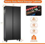 Metal Garage Storage Cabinet with Wheels and Doors,71" H Rolling Tool Cabinet with Pegboard and Drawer for Garage Warehouse Home,Required Assembly,Black