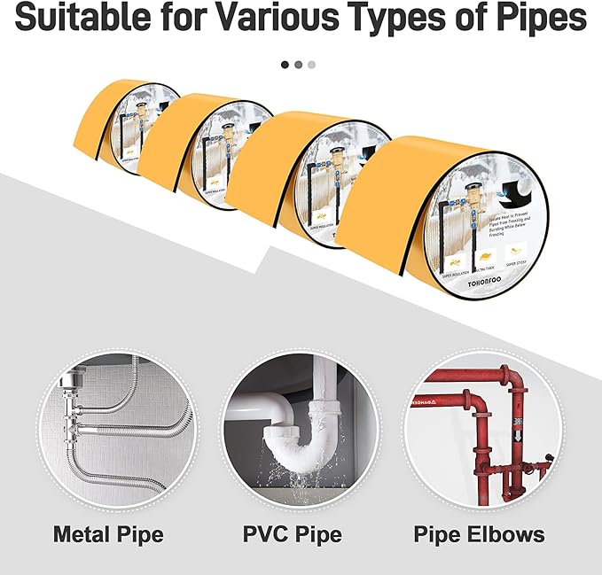 Pipe Insulation Tape, Foam Insulation Tape for Outdoor Pipes Winter Freeze Protection, Foam Pipe Insulation Wrap, Heat Tape for Water Pipes, Copper Pipes, PVC, AC Line, 5in x 15ft, Black