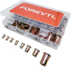 SAE Rivet Nut Kit, 220PCS Rivet Nuts Assortment Kit, Rivnut Kit, Nutsert Kit, Rivnuts Nutserts Kit, Flat Head 6-32 8-32 10-32 10-24 1/4-20 3/8-16 5/16-18 1/2-13