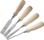 4 Piece Bevel Edge Wood Chisel Set 1/4 inch(6mm), 1/2 inch(12mm), 3/4 inch(20mm), 1 Inch(26mm) with Hornbeam Handles and Stainless Steel Ferrules