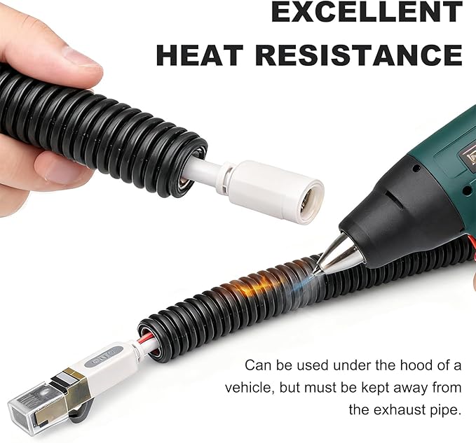 30FT 1/2 inch Split Wire Loom Tubing Kit with 2 Clamps - Flexible Abrasion Resistant Conduit for Automotive, Mechanical Cable Protection