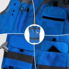 TCCFCCT Mesh Reflective Vest 9 Pockets High Visibility Safety Vest for Men Women, Hi Vis Construction Vest with Reflective Strips, Meets ANSI/ISEA Standards, (Blue, Small)