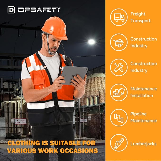 Reflective Safety vest With back plan pocket,High visibility Class 2 Heavy Duty Surveyor Vest with Zipper,Hi Vis Construction Work Vest for Men＆Women ANSI/ISEA(Orange-Bottom,M)