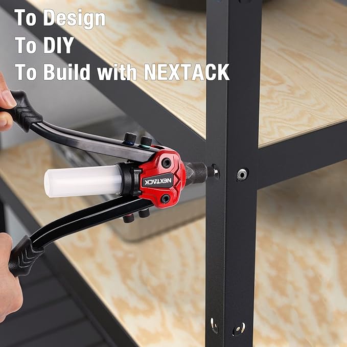 1/4 Rivet Gun w/ 350pc Assorted Rivets, Pop Rivet Gun Kit w/ 5pc Nosepieces, Two-Handed Heavy Duty Riveter Tool Setter with Shaft Container for Van, Gutter & Automotive(NT300)