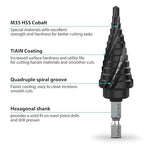 Cobalt Steel Step Drill Bit Set - 3PCS 30 Sizes for Metal, Impact-Ready Step Bits for Steel with Titanium Coating & Aluminum Case | Professional Metal Drill Bit Kit(3pc)