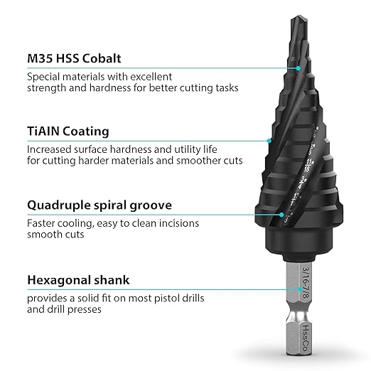 Cobalt Steel Step Drill Bit Set - 3PCS 30 Sizes for Metal, Impact-Ready Step Bits for Steel with Titanium Coating & Aluminum Case | Professional Metal Drill Bit Kit(3pc)