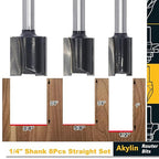 8Pcs Straight Router Bit 1/4 Shank,Cutting Diameter 1/16"-1/8"-3/16"-1/4"-3/8"-1/2"-5/8"-3/4",CNC Carbide Straight Router Bits for Woodworking Routing, Plunging, Dadoing (Wooden Case Package)