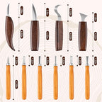Wood Carving Tools Kit for Beginners, 4 Knives, 6 Chisels, Leather Strop, Wax, Sandpaper, Basswood & Safety Gloves - Complete Starter Set with Storage Bag, Whittling Tool Kit for DIY Woodworking