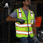 Dib Safety Reflective Vest High Visibility Two Tone with Pockets and Zipper, ANSI Class 2 Compliant, Yellow with Orange Trim M