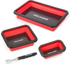 TOOLEAGUE 3Pcs Collapsible Magnetic Parts Tray Set with 15Lb Magnetic Pickup Pen,3 Different Size Silicone Foldable Tool for Organizing Screw Bolts Nuts Washers Pins and Other Small Metal Parts