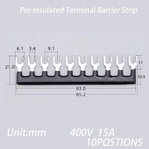 Terminal Block (2 Sets) 2Pcs 10 Positions Dual Row 600V 15A Screw Terminal Strip Blocks with Cover&2Pcs Pre-Insulated Barrier Termina Block Strip&20Pcs Insulated Fork Wire Connector