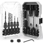 Countersink Drill Bit Set for Wood, 16 PCS High Speed Steel Woodworking Tapered Drill Bits Counter Sink Drill Bit with 2PCS 1/4" Hex Shank Wood Plug Cutter Quick Change with Storage Box