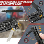 BIBURY Multitool Pliers Pro BI2045AB, Stainless Steel Foldable Multi Tool with Upgraded Scissors and Screwdriver, Multitools with Replaceable Wire Cutters and Saw, Ideal for Camping,Fishing,Survival