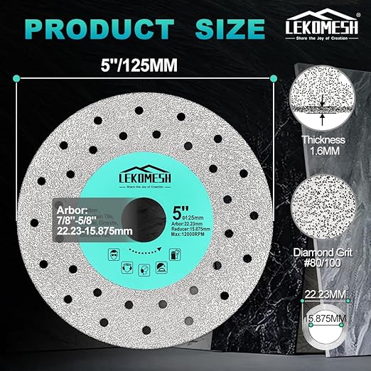 Rock Slab Grinding Disc - 5 inch Glass Cutter Disc, Granite Cutting Blade, Diamond Grinder Wheel for Rock Slab, Stone, Tile, Marble, Granite, Glass Diamond Saw Blades