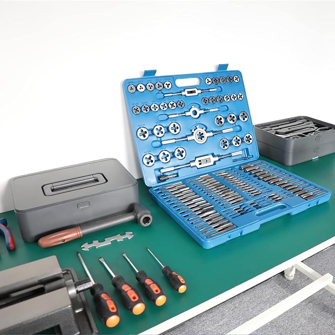 FAHKNS Metric Tap and Die Set 110 PCS M2-M18 Rethreading Kit for Making Screw Threads for Cutting External and Internal Thread Threading with Storage Case