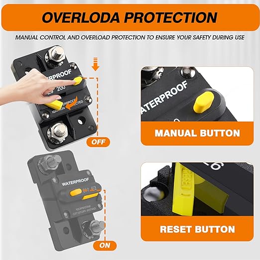E93 Circuit Breaker Waterproof IP67 25A-300A Extended Surface Mount with 3/8" Diagonal Studs Hi-Amp Marine RV Truck Protector (300A)