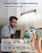120W LED Shop Lights with Remote, 5FT Power Cord and US Three-Prong Plug, 18000LM 6000K, Aluminum Garage Lighting, IP65 Waterproof, Plug & Play for Warehouse, Workshop, Basement, 2PCS